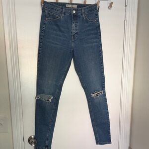 Topshop High Rise Distressed Blue Jeans